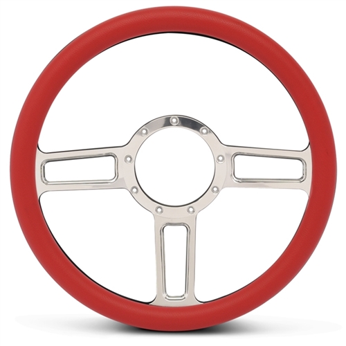 Launch Billet Steering Wheel 13-1/2" Polished Spokes/Red Grip