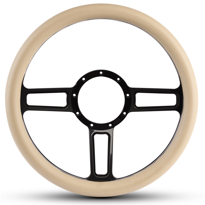 Launch Billet Steering Wheel 13-1/2" Black Anodized Spokes/Tan Grip