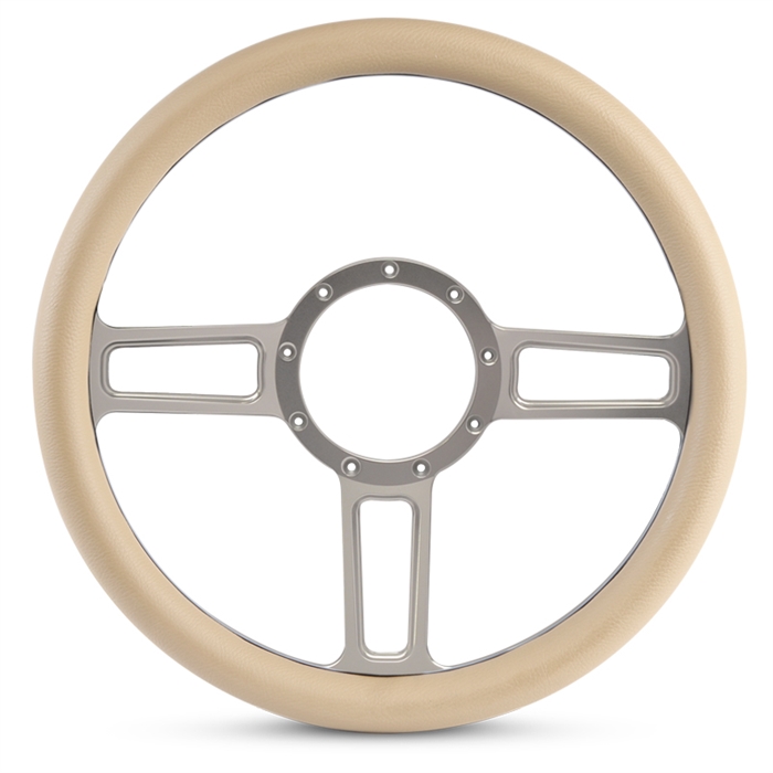 Launch Billet Steering Wheel 13-1/2" Clear Anodized Spokes/Tan Grip