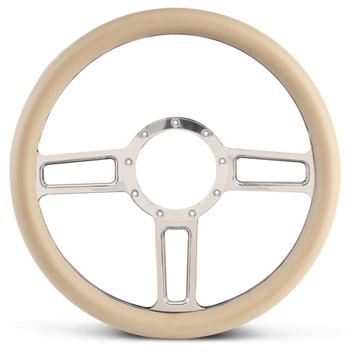 Launch Billet Steering Wheel 13-1/2" Clear Coat Spokes/Tan Grip