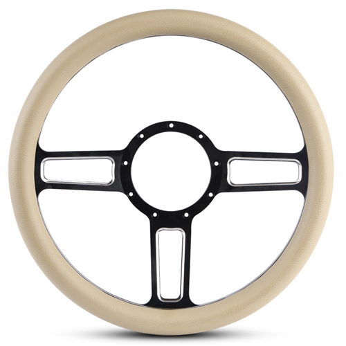 Launch Billet Steering Wheel 13-1/2" Black Spokes with Machined Highlights/Tan Grip