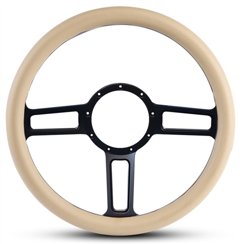 Launch Billet Steering Wheel 13-1/2" Matte Black Spokes/Tan Grip