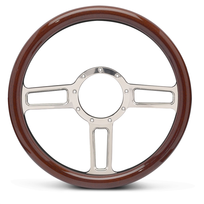 Launch Billet Steering Wheel 13-1/2" Clear Coat Spokes/Woodgrain Grip