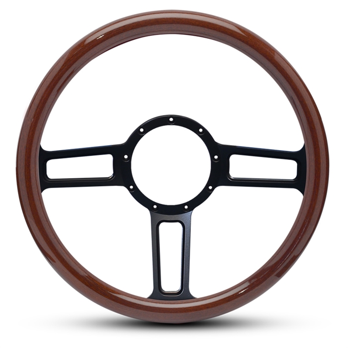 Launch Billet Steering Wheel 13-1/2" Matte Black Spokes/Woodgrain Grip