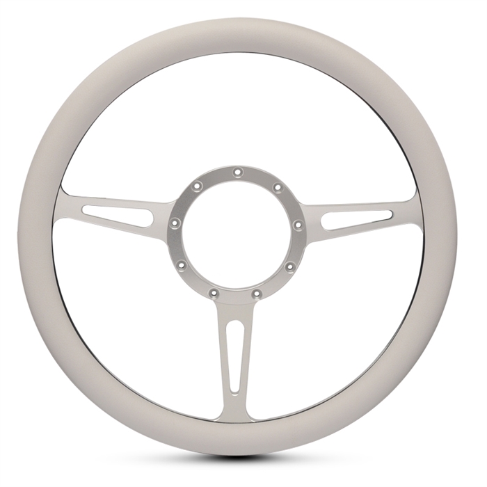 Classic Billet Steering Wheel 13-1/2" Clear Anodized Spokes/White Grip