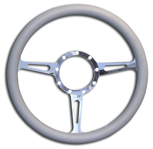 Classic Billet Steering Wheel 13-1/2" Polished Spokes/Grey Grip