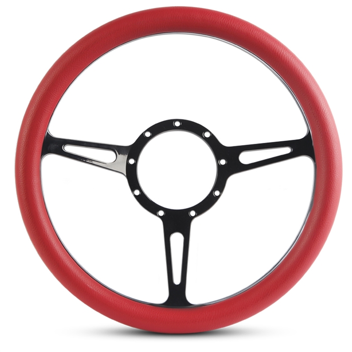 Classic Billet Steering Wheel 13-1/2" Gloss Black Spokes/Red Grip