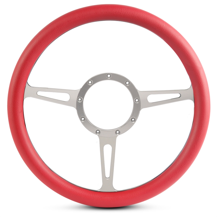 Classic Billet Steering Wheel 13-1/2" Clear Anodized Spokes/Red Grip