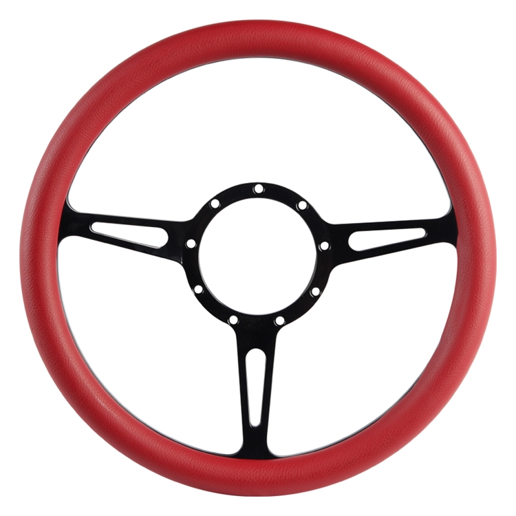 Classic Billet Steering Wheel 13-1/2" Matte Black Spokes/Red Grip