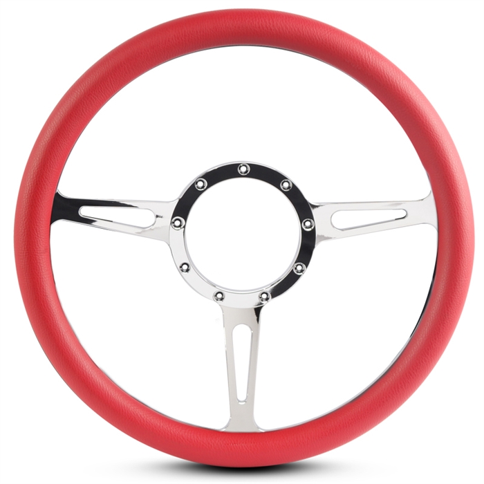 Classic Billet Steering Wheel 13-1/2" Polished Spokes/Red Grip