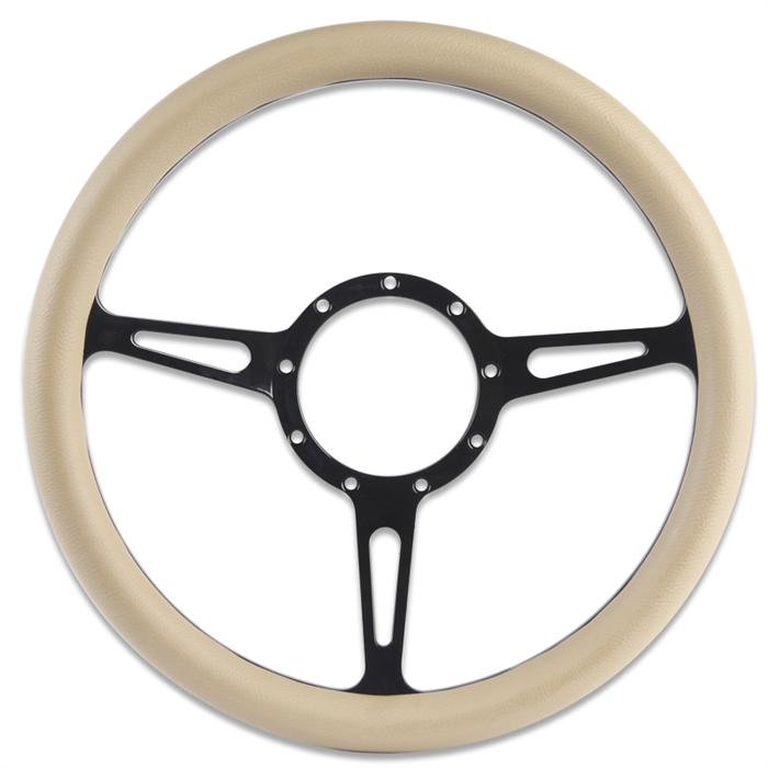 Classic Billet Steering Wheel 13-1/2" Black Anodized Spokes/Tan Grip
