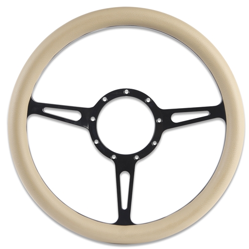 Classic Billet Steering Wheel 13-1/2" Gloss Black  Spokes/Tan Grip