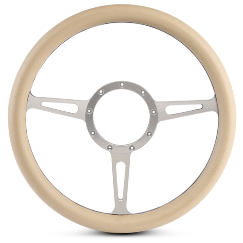 Classic Billet Steering Wheel 13-1/2" Clear Anodized Spokes/Tan Grip