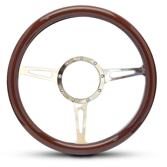 Classic Billet Steering Wheel 13-1/2" Clear Coat Spokes/Woodgrain Grip