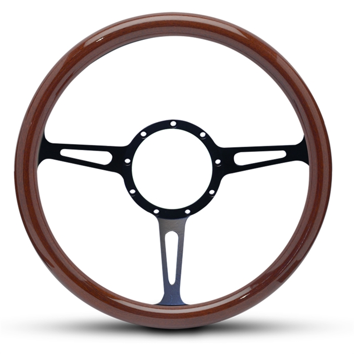 Classic Billet Steering Wheel 13-1/2" Matte Black Spokes/Woodgrain Grip