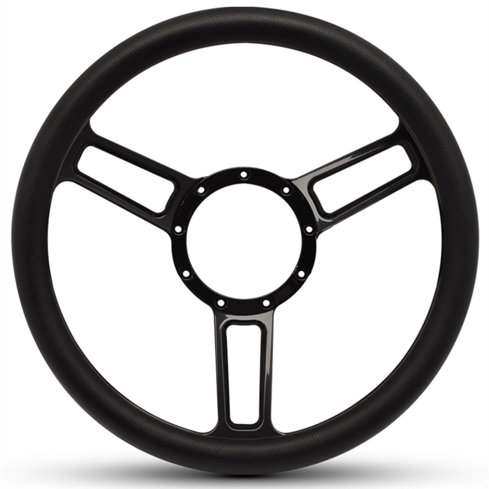 Launch Symmetrical Billet Steering Wheel 13-1/2" Black Anodized Spokes/Black Grip