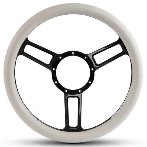 Launch Symmetrical Billet Steering Wheel 13-1/2" Black Anodized Spokes/White Grip