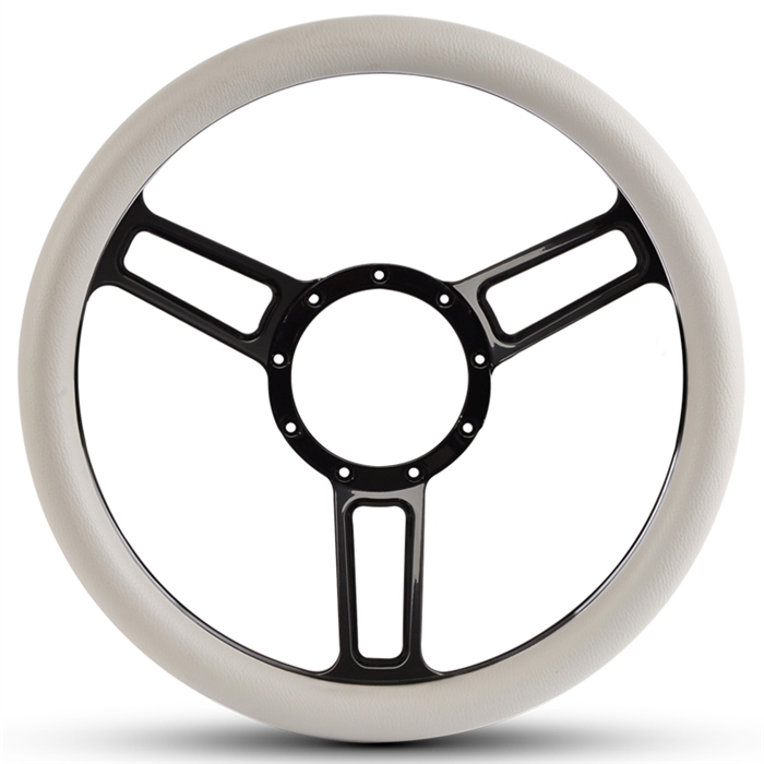 Launch Symmetrical Billet Steering Wheel 13-1/2" Black Anodized Spokes/White Grip