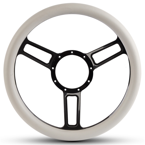 Launch Symmetrical Billet Steering Wheel 13-1/2" Gloss Black Spokes/White Grip