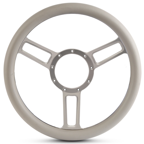 Launch Symmetrical Billet Steering Wheel 13-1/2" Clear Anodized Spokes/White Grip