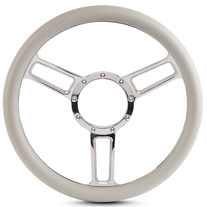 Launch Symmetrical Billet Steering Wheel 13-1/2" Clear Coat Spokes/White Grip