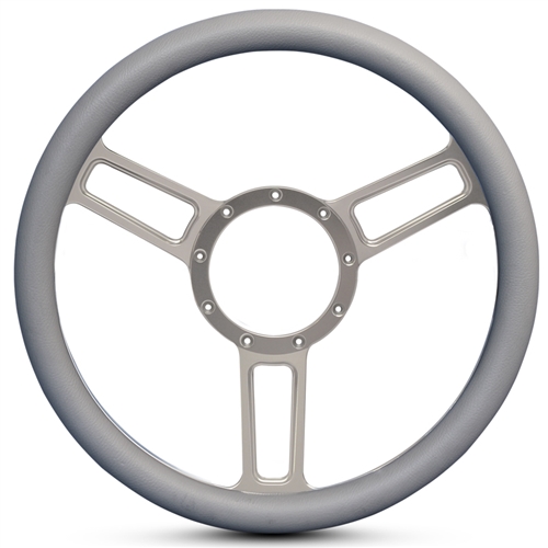 Launch Symmetrical Billet Steering Wheel 13-1/2" Clear Anodized Spokes/Grey Grip