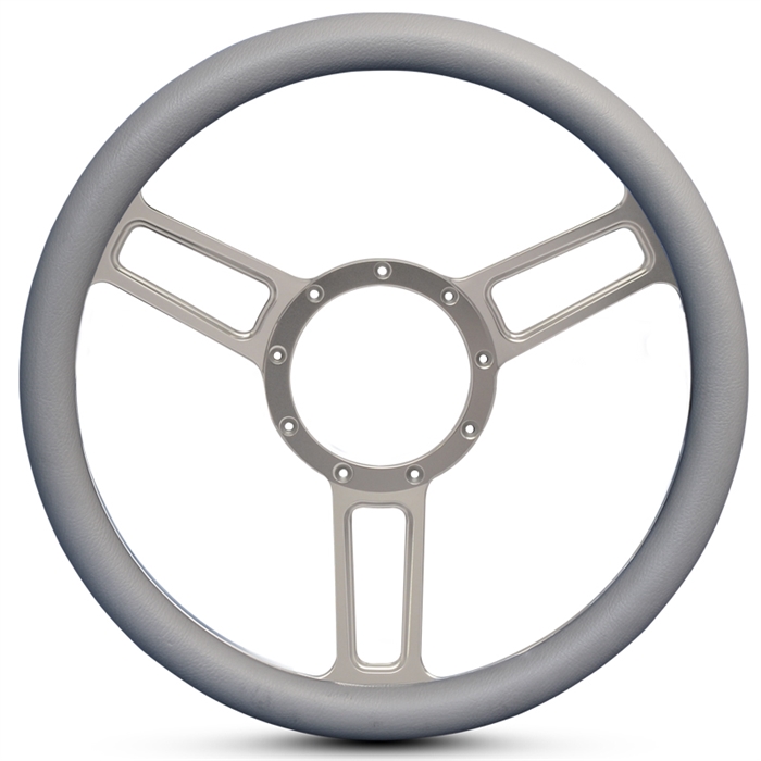 Launch Symmetrical Billet Steering Wheel 13-1/2" Clear Anodized Spokes/Grey Grip