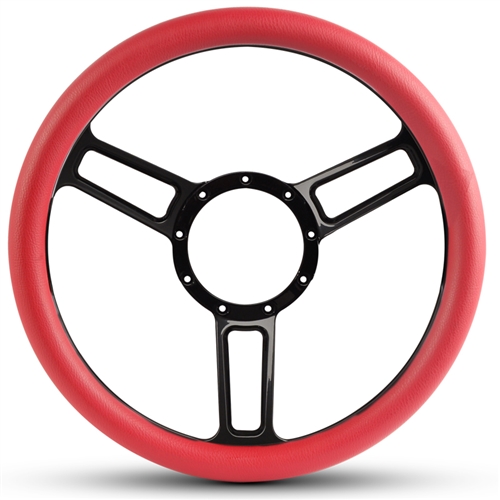 Launch Symmetrical Billet Steering Wheel 13-1/2" Black Anodized Spokes /Red Grip