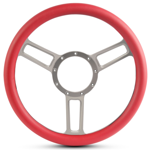 Launch Symmetrical Billet Steering Wheel 13-1/2" Clear Anodized Spokes/Red Grip