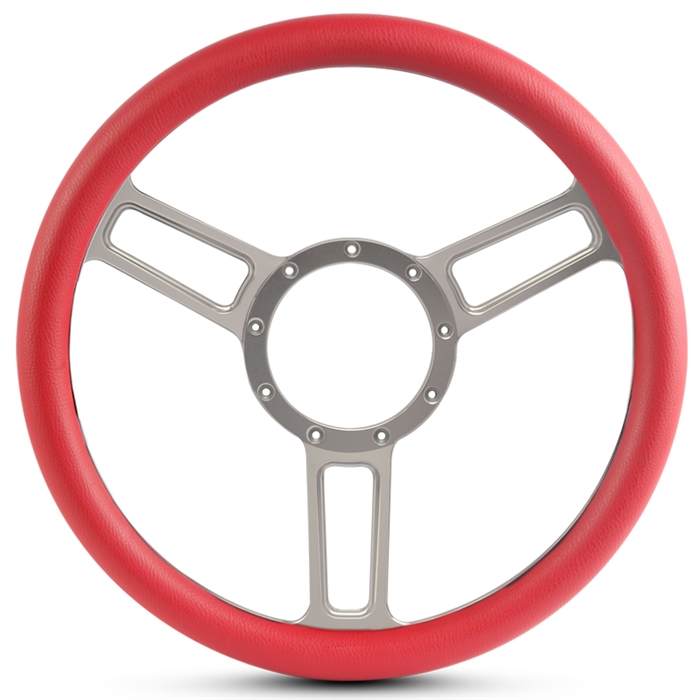 Launch Symmetrical Billet Steering Wheel 13-1/2" Clear Anodized Spokes/Red Grip