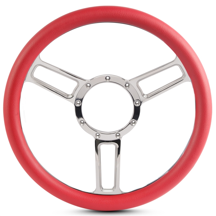 Launch Symmetrical Billet Steering Wheel 13-1/2" Clear Coat Spokes/Red Grip