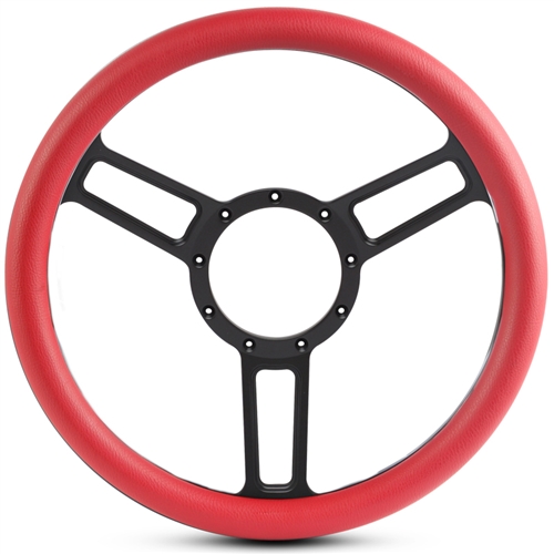 Launch Symmetrical Billet Steering Wheel 13-1/2" Matte Black Spokes/Red Grip
