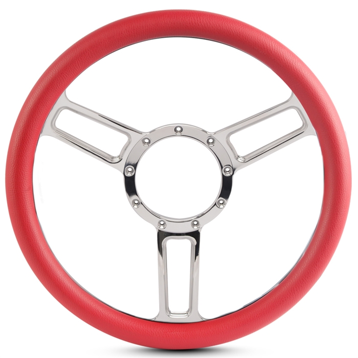 Launch Symmetrical Billet Steering Wheel 13-1/2" Polished Spokes/Red Grip