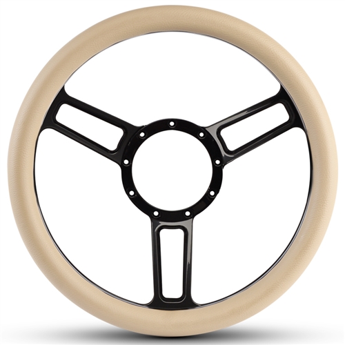 Launch Symmetrical Billet Steering Wheel 13-1/2" Black Anodized Spokes/Tan Grip