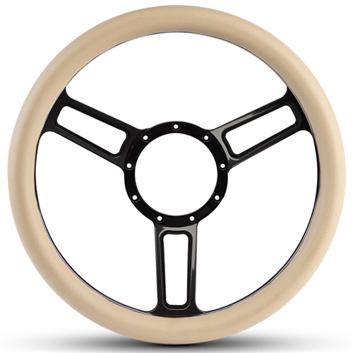 Launch Symmetrical Billet Steering Wheel 13-1/2" Gloss Black Spokes/Tan Grip