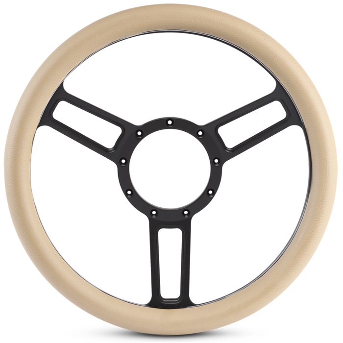 Launch Symmetrical Billet Steering Wheel 13-1/2" Matte Black Spokes/Tan Grip