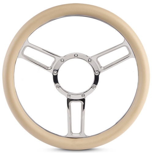 Launch Symmetrical Billet Steering Wheel 13-1/2" Polished Spokes/Tan Grip