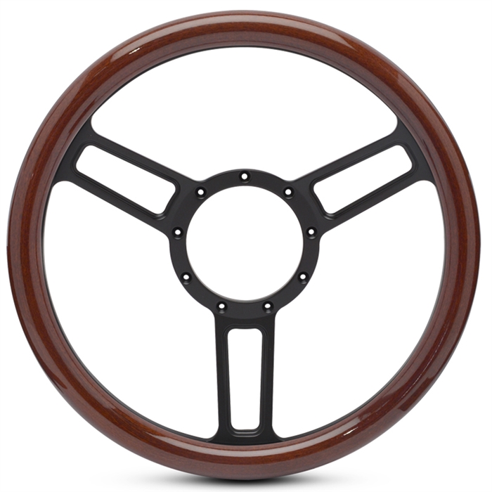 Launch Symmetrical Billet Steering Wheel 13-1/2" Matte Black Spokes/Wood Grip