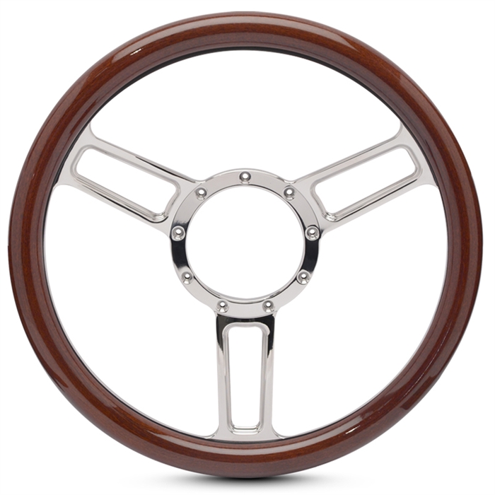 Launch Symmetrical Billet Steering Wheel 13-1/2" Polished Spokes/Wood Grip