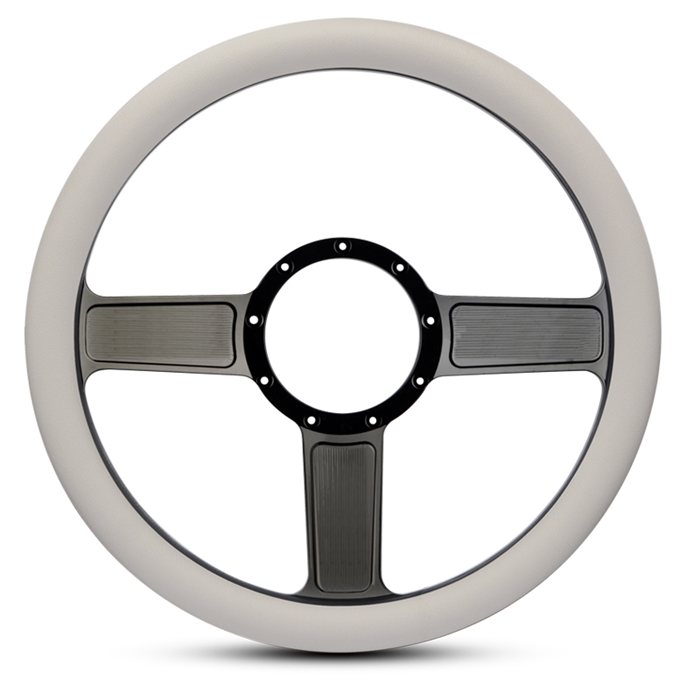 Linear Billet Steering Wheel 13-1/2" Black Anodized Spokes/White Grip