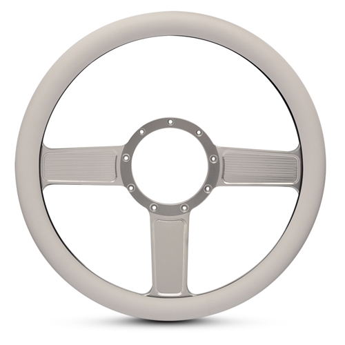 Linear Billet Steering Wheel 13-1/2" Clear Anodized Spokes/White Grip