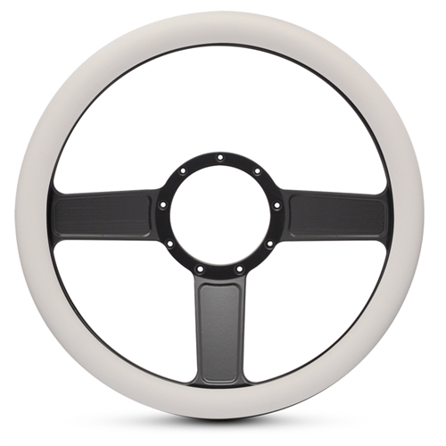 Linear Billet Steering Wheel 13-1/2" Matte Black Spokes/White Grip