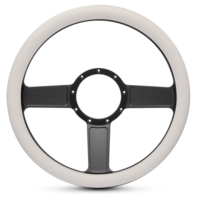Linear Billet Steering Wheel 13-1/2" Matte Black Spokes/White Grip