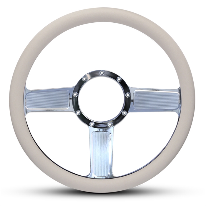 Linear Billet Steering Wheel 13-1/2" Polished Spokes/White Grip