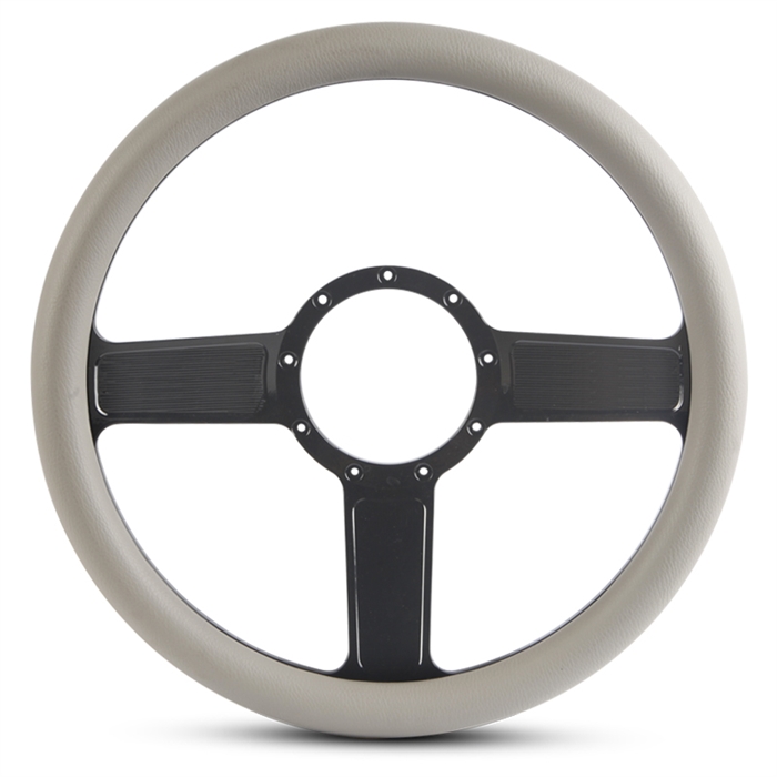 Linear Billet Steering Wheel 13-1/2" Black Anodized Spokes/Grey Grip