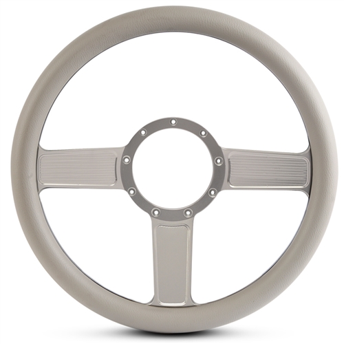 Linear Billet Steering Wheel 13-1/2" Clear Anodized Spokes/Grey Grip