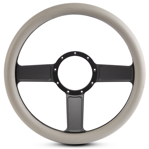 Linear Billet Steering Wheel 13-1/2" Matte Black Spokes/Grey Grip