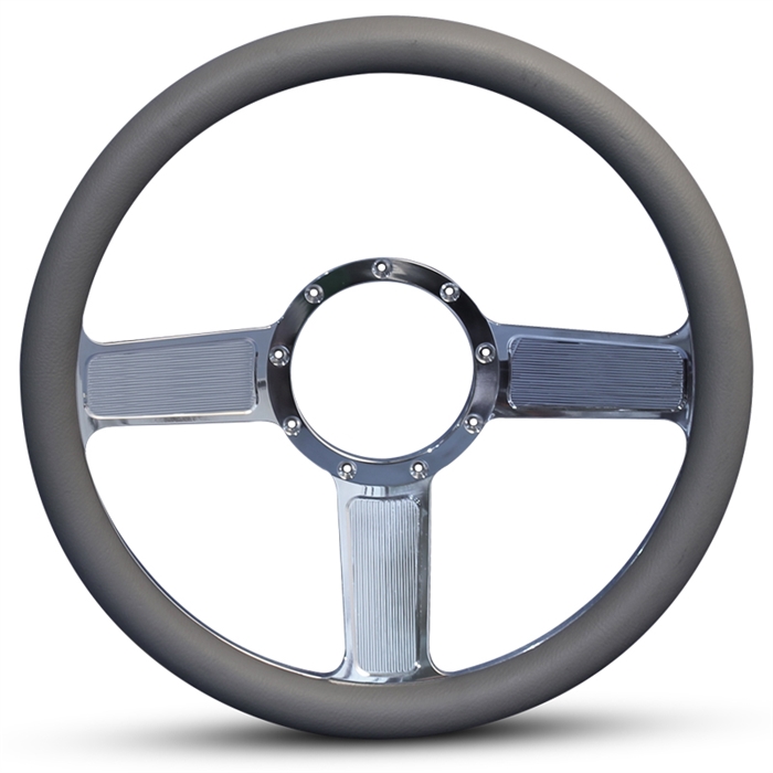 Linear Billet Steering Wheel 13-1/2" Polished Spokes/Grey Grip