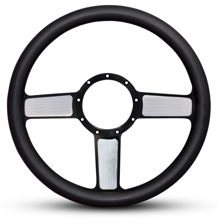 Linear Billet Steering Wheel 13-1/2" Black Spokes with Machined Highlights/Black Grip