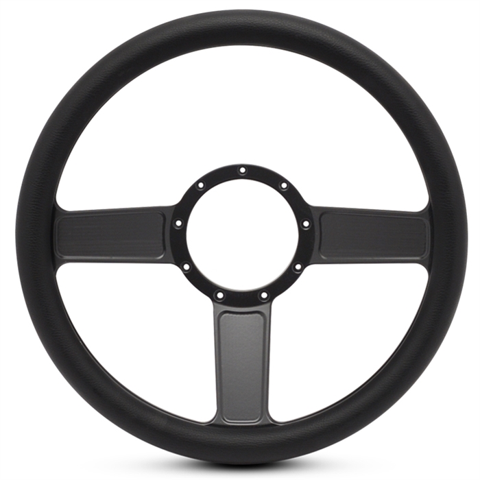 Linear Billet Steering Wheel 13-1/2" Matte Black Spokes/Black Grip